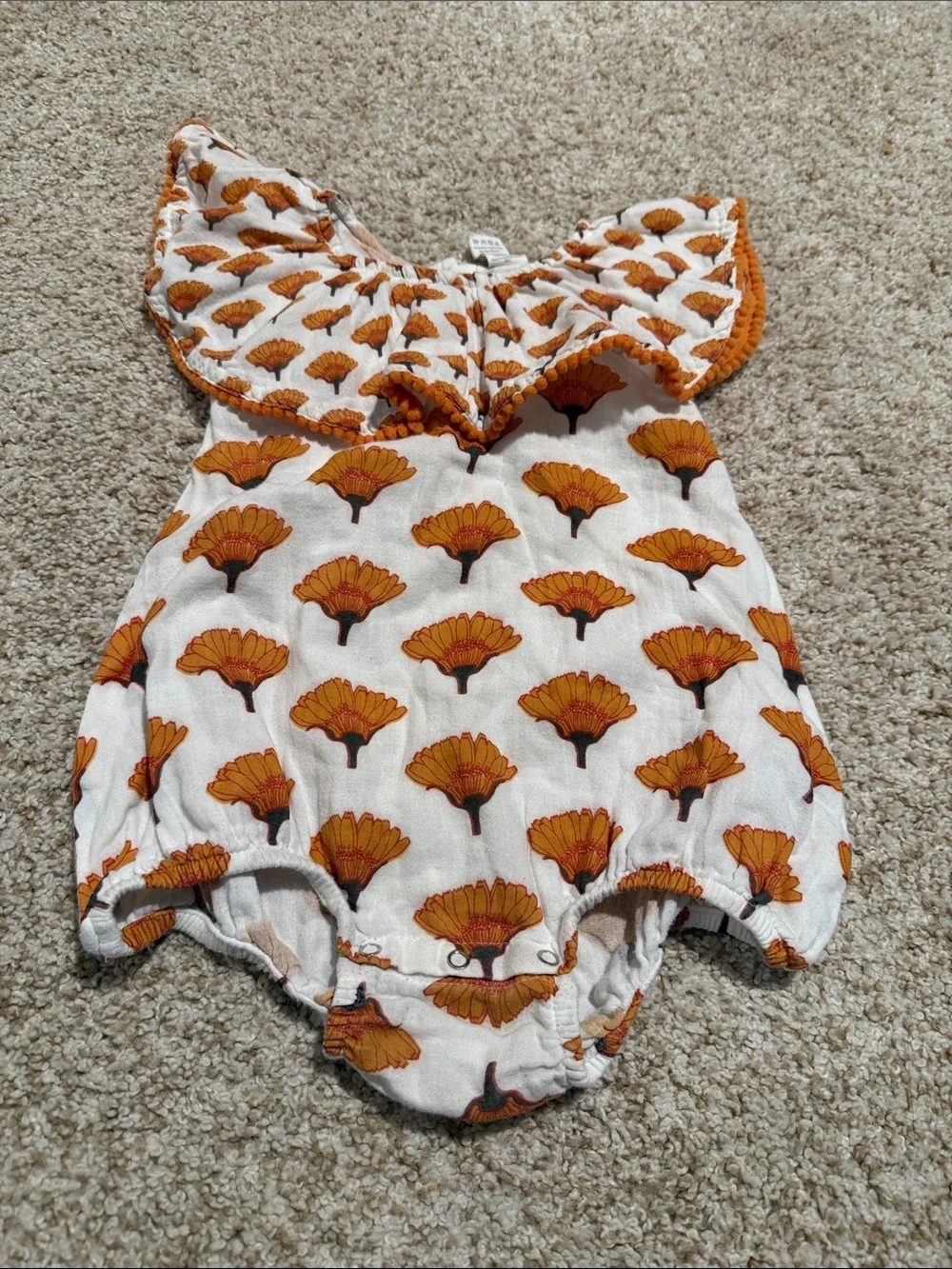 kate quinn White and Orange Floral Ruffle One-Piece